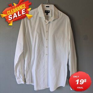 EXPRESS Slim White Men 1MX button down shirt, French Cuff, Tall XL/TG, 17-17.5